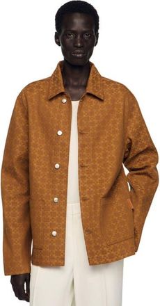 Sandro Square Cross denim jacket in Camel at Nordstrom, Size Xx-Large