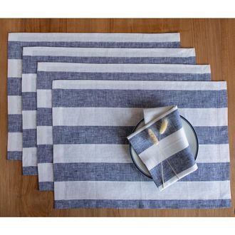 Solino Home Linen Placemats - Cabana Stripe, 14 x 19 in Navy And White at Nordstrom, Size Medium