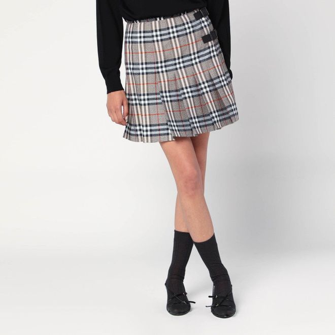 Gonna kilt in lana grigia motivo Check