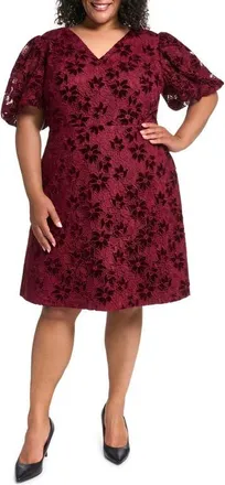 Eliza J Lace & Velvet A-Line Dress in Wine at Nordstrom, Size 14W