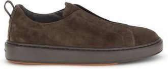 Santoni Brown Calf Leather Bos Taurus Low Top Mens Sneakers