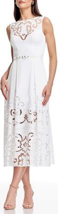 Dress The Population Colton Cutwork Detail Cotton Cocktail Midi Dress in White at Nordstrom, Size Xx-Large