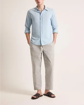Orlebar Brown Sonoran Seersucker Relaxed Fit Seersucker Stripe Trousers in Elephant Grey/latte Stripe at Nordstrom, Size 34