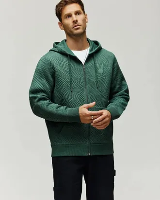 Psycho Bunny Mens Kendrick Double Knit Jacquard Zip Textured Hoodie 304 GARDEN TOPIARY / XXL