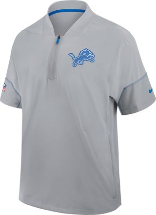 Nike Detroit Lions Sideline Coach Nike Mens NFL 1/2-Zip Short-Sleeve Hooded Jacket in Grey | 03BO0FIT9J-2J5