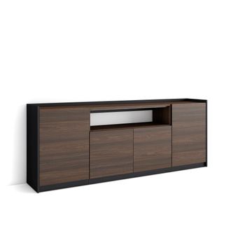 Skraut Home Skraut Home - Aparadores Para Sal&oacute;n, 207x37x80cm, 4 Puertas, Armario, Zapatero, Roble Oscuro Y Negro