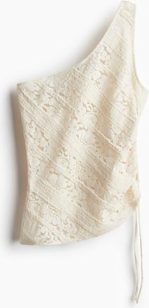H&M One-Shoulder-Top mit Spitzendetail - White