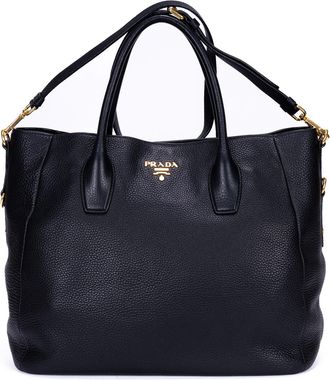 Prada Pre-owned Womens Vitello Daino Tote Shoulder Bag - Black - One Size