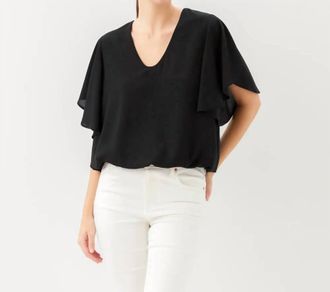 Karen Kane Flutter Sleeve V-Neck Top In Black