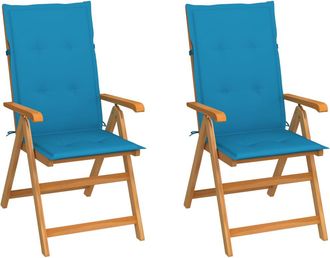 vidaXL Sillas De Jard&iacute;n 2 Uds Con Cojines Azules Madera Maciza De Teca Vidaxl