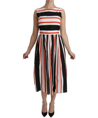 Dolce & Gabbana Womens Multicolor Stripes A-Line Pleated Midi Dress - Red Cotton - Size Large