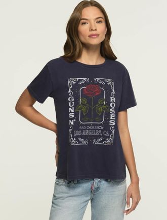 Lucky Brand Womens Guns N Roses Embellished Boyfriend Tee