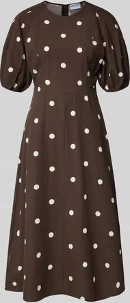 Jake*s Casual Midikleid aus Viskose-Mix im Allover-Look in Dunkelbraun, Gr&ouml;&szlig;e 34