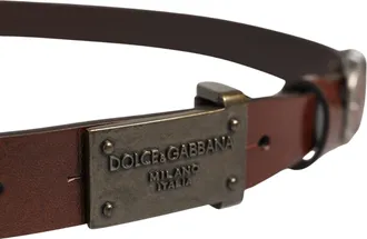 Dolce & Gabbana Brown Leather Logo Metal Buckle Men Mens Belt
