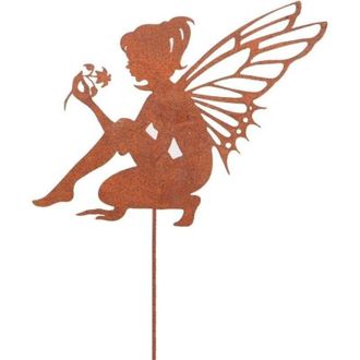 OEM Figura De Hada De Metal Oxidado, Estaca De Jard&iacute;n, Figura Decorativa, Elfo Sentado En Un Palo, 29x24cm (peque&ntilde;o) Decoraci&oacute;n Floral - Crezuo