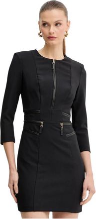 Elisabetta Franchi Double Crepe Jurk met Rits - Dames - Korte kleedjes - Zwart - XS - Leer - Kleedjes