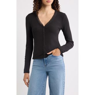 Frame Denim Rib Trim Cardigan in Black at Nordstrom, Size X-Large