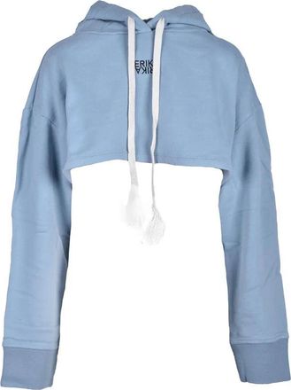 Erika Cavallini Semi Couture Blue Hooded Cotton Sweatshirt