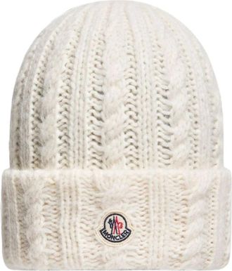 Moncler Cable Knit Muts - Dames - Hoeden - Wit - ONE Size - Wol - Accessoires