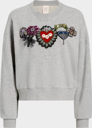 Cinq à Sept Heritage Rose Brandy Embroidered Terry Sweatshirt