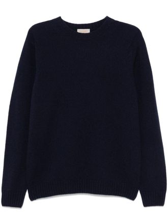 John Smedley Navy Blue Crewneck Wool Sweater