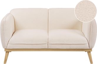 Beliani Sof&aacute; 2 Plazas De Boucl&eacute; Estilo Escandinavo Con Patas C&oacute;nicas De Madera Tapizado Beige Claro Ljung