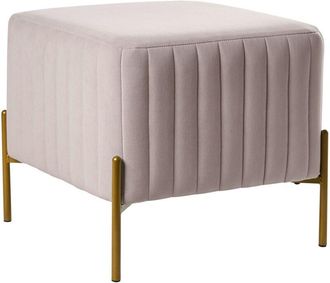 Beliani Footstool Taupe Velvet Upholstery Ottoman Pouffe Gold Metal Legs 47 x 47 cm Square Seat Glamour Living Room UTAH