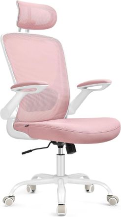 Songmics Silla de oficina de malla con reposacabezas de color rosa jalea