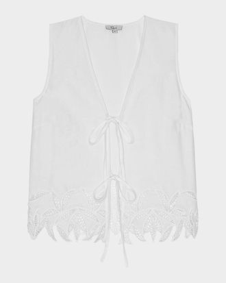 Rails Oregon Embroidered Sleeveless Tie-Front Blouse