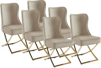VENTE-UNIQUE.COM Set de 6 sillas terciopelo beige