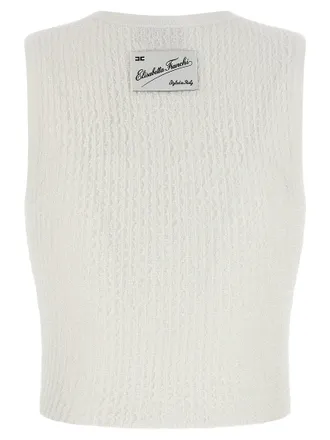 Elisabetta Franchi Ribbed Crop Tank Top - White