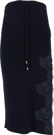 Ermanno Scervino Black Fitted Lace Detailing Knitted Midi Skirt
