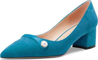 Castamere Women Chunky Block Mid Heel Pointed Toe Slip-on Pumps Court Shoe Wedding Dress 5 CM Heels Blue A 7.5 UK