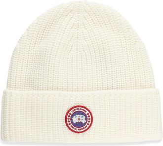 Canada Goose Ivoor Wollen Hoed met Logopatch - Heren - Hoeden - Beige - ONE Size - Wol - Accessoires