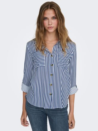 Only Hemdbluse ONLY ONLYASMIN SHIRT L/S WVN NOOS, Damen, Gr. XS, blau (peacoat stripes), Web, Obermaterial: 100% Viskose, gestreift, loose fit h&uuml;ftbedecken