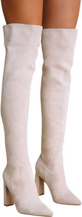 Billini Aaliyah Over The Knee Suede Boots In Cream