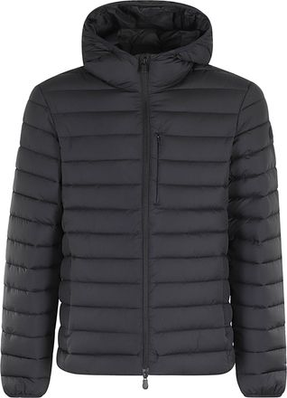 Save The Duck Black Puffer Jacket With Hood And Zip Pockets
