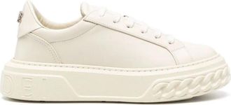 Casadei Witte Leren Veterschoenen - Dames - Sneakers - Beige - 38 EU - Leer - Schoenen