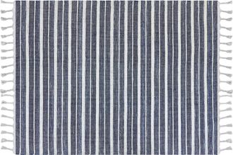 Beliani Beliani - Alfombra Azul Oscuro Blanco 140 X 200 Cm Pl&aacute;stico Reciclado Patr&oacute;n A Rayas Bademli
