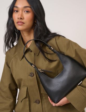 Nobody's Child Black Leather Dipped Shoulder Bag