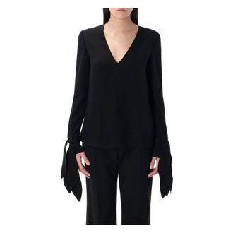 Givenchy Overhemden, Dames, Zwart, S, Zwarte zijden blouse met strikken
