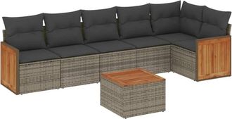 vidaXL Vidaxl - Set De Sof&aacute;s De Jard&iacute;n 7 Piezas Con Cojines Rat&aacute;n Pe Gris