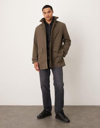 Mango Parka in misto cotone verde scuro