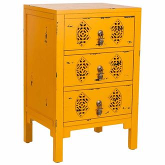 Wanderlust Deco Mesita de madera con 3 cajones amarillo 45x36x70