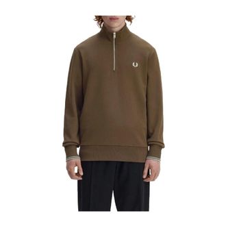 Fred Perry Hoodies & sweatvesten, Heren, Bruin, XL, Half Zip Sweatshirt