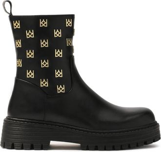 Kazar Ritslaarzen versierd met metalen monogrammen. Dit product valt groot uit. - Dames - Enkellaarsjes - Zwart - 40 EU - Leer - Schoenen