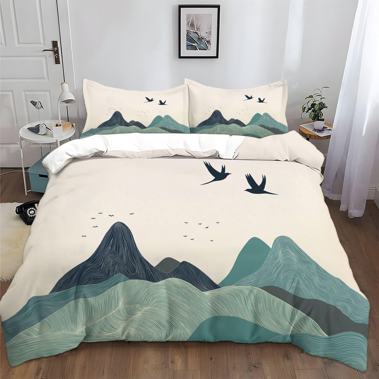 Generic Minimalistischer Berg Bettwäsche 135x200 cm Grün Bettwäsche-Sets Polyester Baumwolle Bettbezug 3 Teilig, Atmungsaktiv Bettwäsche Set mit Reißverschlus ab 35,99 €