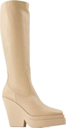 Gia Borghini Gia 14 Kniehoge Laarzen - Dames - Schoenen - Beige - Maat: 35 EU Leer