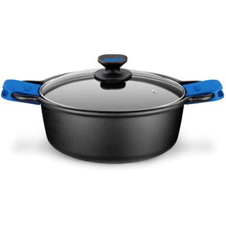 Monix Casseruola Alta, adatta per tutti i tipi di fornelli e induzione, Alluminio, Nero/Blu, 24 cm