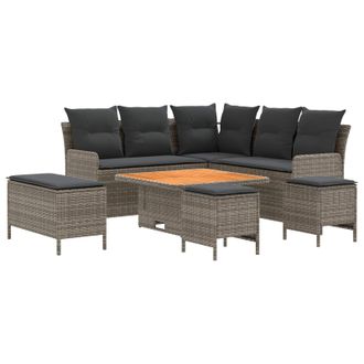 vidaXL Juegos De Muebles 7 Uds. Gris Y Gris Oscuro Rat&aacute;n Sint&eacute;tico Vidaxl